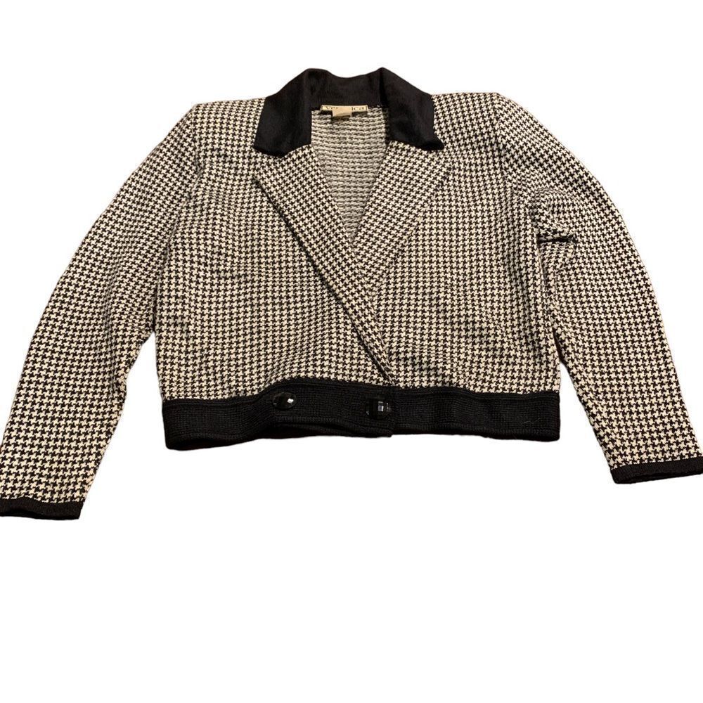 Vintage Women’s Houndstooth Boxy Tailored Cropped Sweater Jacket 10